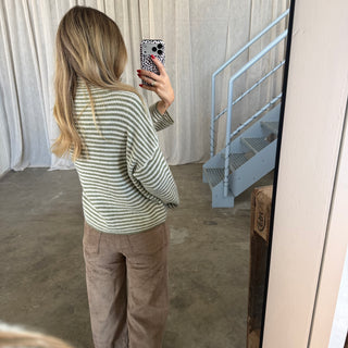 Stripes Zipp Jacke -Olive x Weiß