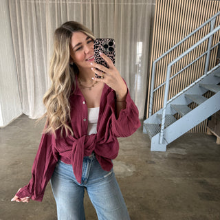 Oversize Musselinbluse - Cherry