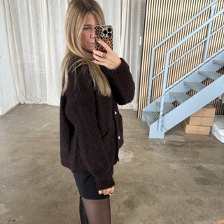 Strickjacke Boucle - Dunkelbraun