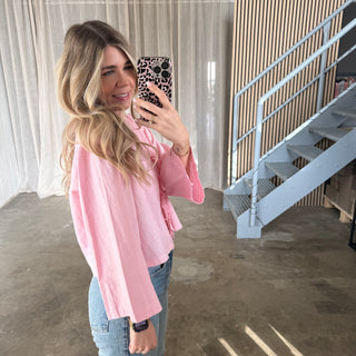 Leinen Bluse Shorty - Rosa
