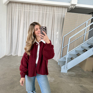 Strickjacke Single Button - Bordeaux