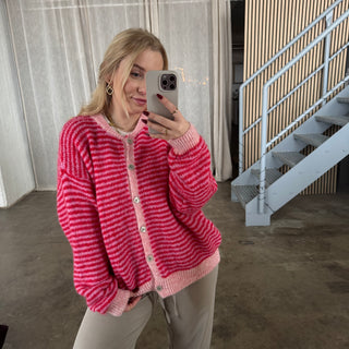 Cute Lines Strickjacke - Rosa x Rot