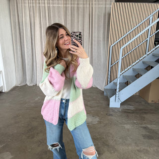 Strickjacke Karos - Mint Rosa