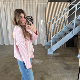 Stripes Zipp Jacke - Rosa x Weiß