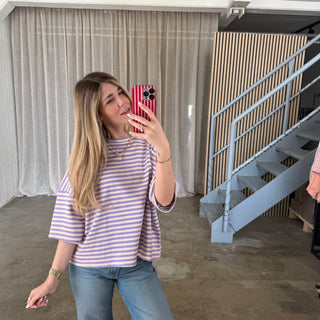 Oversize T-Shirt Stripes - Lila x Creme
