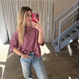 Oversize T-Shirt Stripes - Bordeaux x Rosa