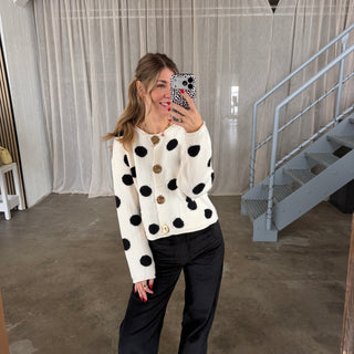 Strickjacke Dora Dots - Creme x Schwarz