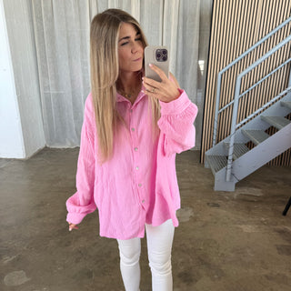 Musselinbluse Oversize - Pink