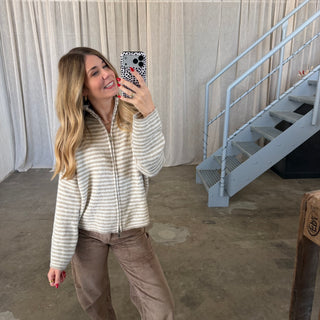 Stripes Zipp Jacke -Beige x Weiß