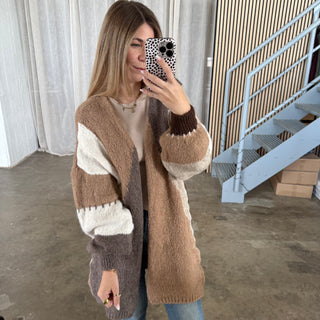 Long Strickjacke Karos - Braun x Braun