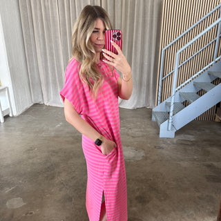 Oversize Kleid Molly - Neon Pink x Altrosa