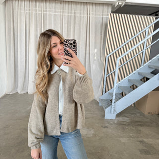 Strickjacke Single Button - Beige