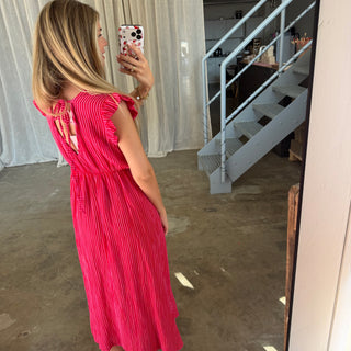 Musselinkleid Rosie - Small Stripes Pink x Rot