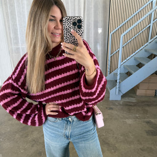 Pulli Curved Stripes - Bordeaux x Pink