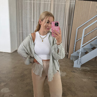 Musselinbluse Streifen - Olive x Weiß
