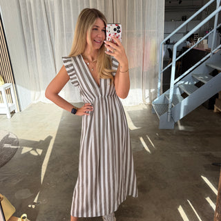 Musselinkleid Rosie - Big Stripes Grau x Weiß