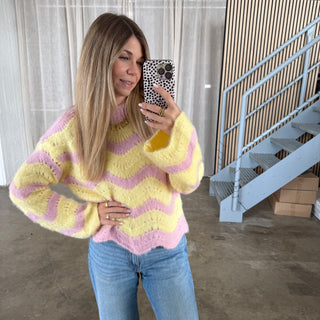 Pullover Soft Waves - Rosa x Gelb