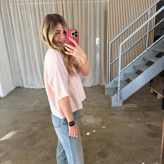 Strickshirt Small Stripes - Beige x Babyrosa