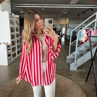 Musselinbluse Big Stripes - Rot x Rosa