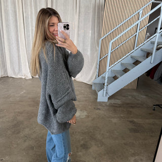 Chunky Oversize Strickjacke - Grau