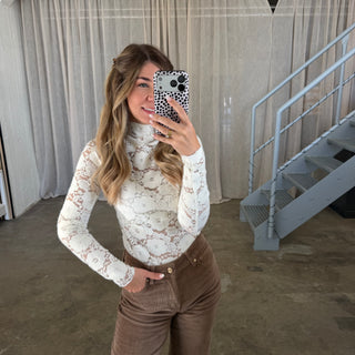 Spitzen Longsleeve SHEER - Weiß
