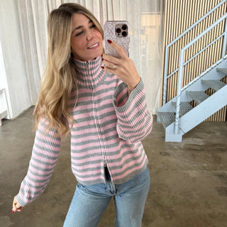 Stripes Zipp Jacke - Rosa x Grau