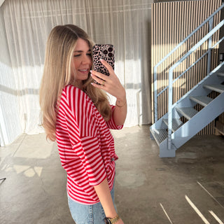 Oversize T-Shirt Stripes -  Rosa x Rot