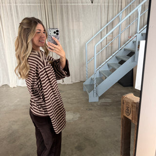 Basic Oversize Longsleeve Stripes - Beige x Braun
