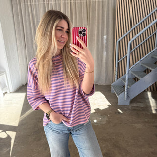 Oversize T-Shirt Stripes - Lila x Rosa