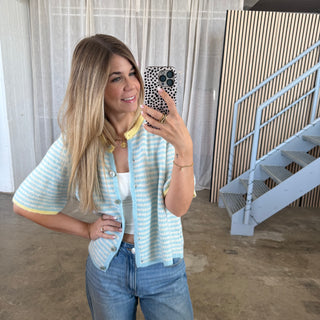 Short Stripes Strickjacke - Gelb x Hellblau