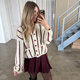 Strickjacke Heart Buttons - Bordeaux x Creme