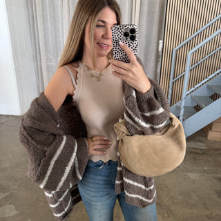 Strickjacke Oversize - Taupe x Creme
