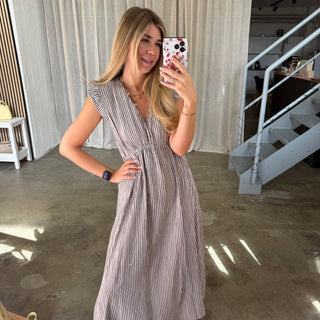 Musselinkleid Rosie - Small Stripes Taupe