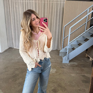 Boho Strickjacke - Creme