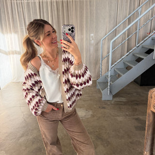 Pops Strickjacke - Bordeaux x Weiß