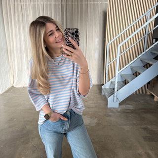 Oversize T-Shirt Stripes - Blau x Peach Rosa
