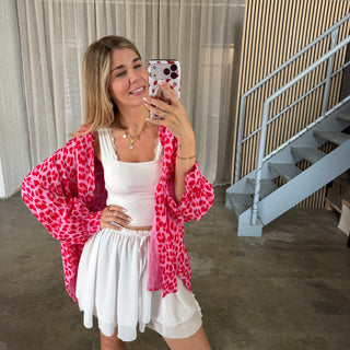 Oversize Musselinbluse Big Leo - Rosa x Rot