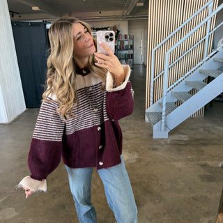 Cute Stripes Strickjacke - Bordeaux