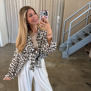 Oversize Musselinbluse Leo - Weiß x Braun