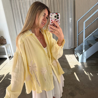 Musselinbluse Palms - Butter Yellow
