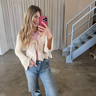Boho Strickjacke - Creme