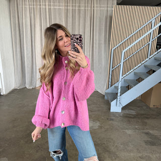Midsize Strickjacke Perlmutt - Pink