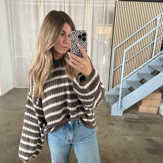 Pulli Curved Stripes - Taupe x Creme