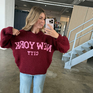 Pullover New York City - Bordeaux x Pink