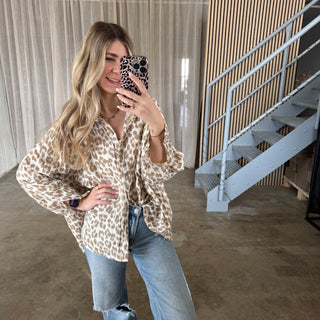 Oversize Musselinbluse Leo - Weiß x Beige
