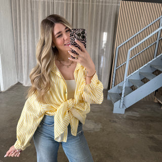 Oversize Musselinbluse Small Stripes - Butter Yellow