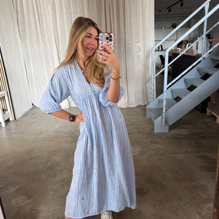 Musselinkleid Ella - Small Stripes Blau x Weiß