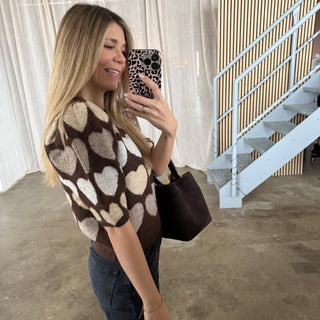 Kurzarm Hearts Oberteil - Browny