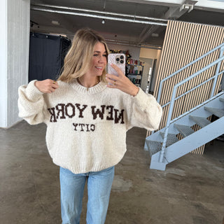 Pullover New York City - Creme x Braun