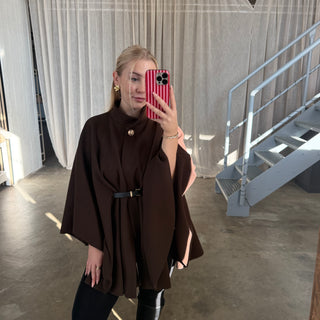 Langarm Poncho De Luxe - Espresso (inkl. Gürtel)